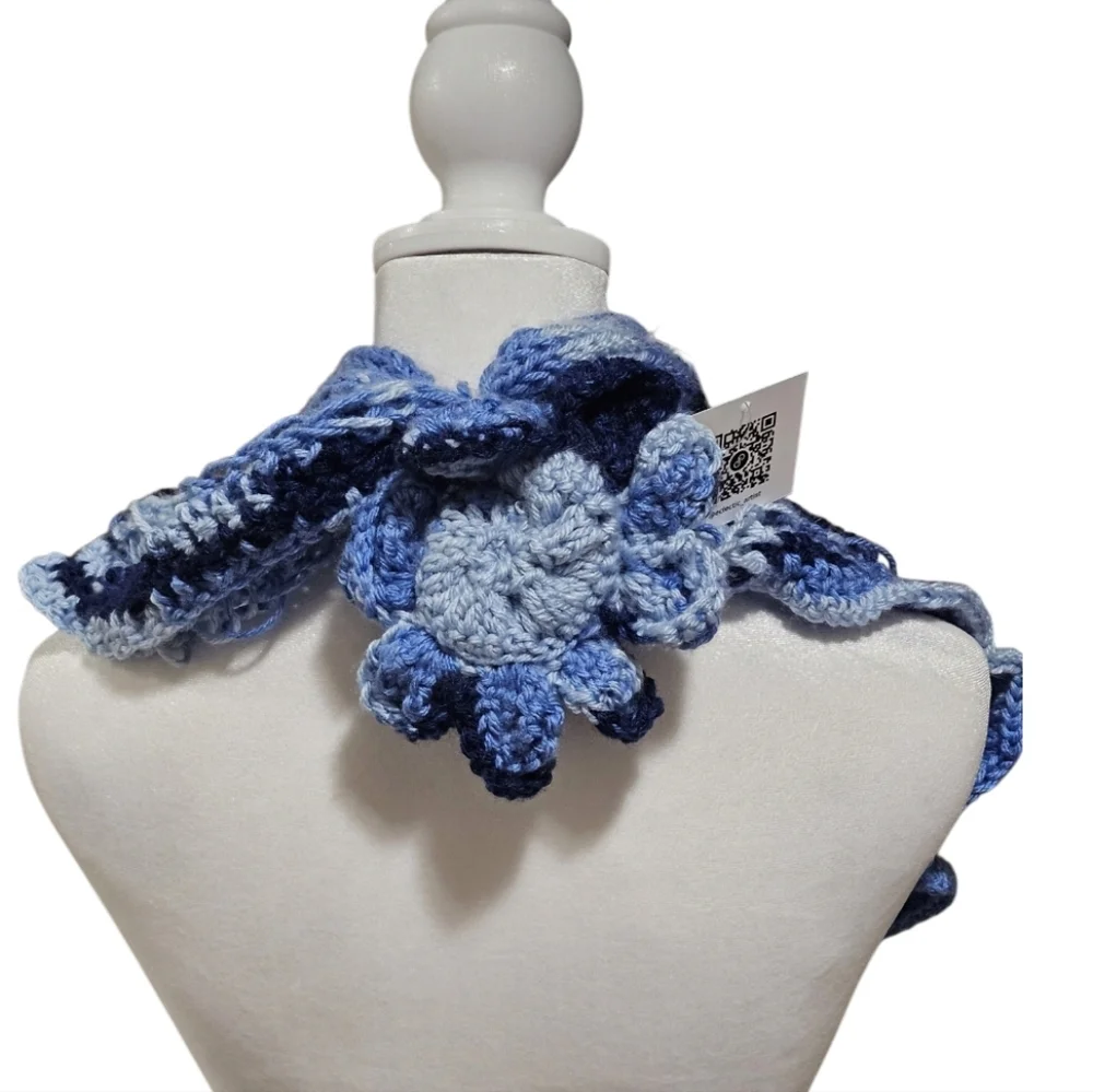 Hand Crafted 12-way scarf Crochet Blue Handmade winter accessory hand knit Ombrè